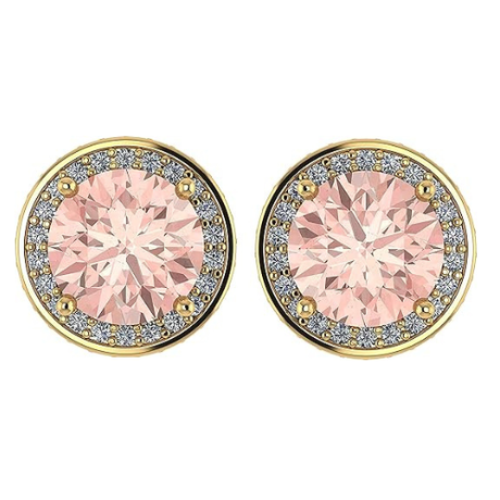 Simulated Morganite Pure Brilliance Zirconia Round Halo Stud Earrings in Solid Sterling Silver, Hypoallergenic