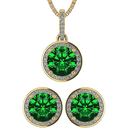 Central Diamond Center Round Halo Earring & Necklace Set w/ 6.5mm Simulated Birthstones in 925 Sterling Silver, Hypoallergenic