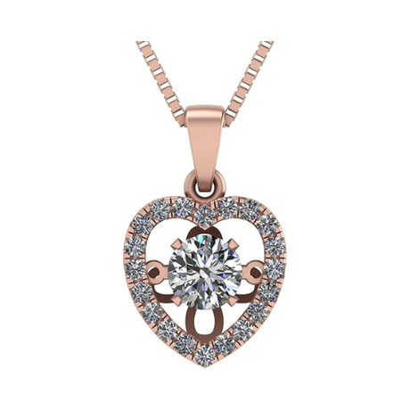 Central Diamond Center Heart Dancing Gemstone Necklace for Women in 925 Sterling Silver w/Pure Brilliance Zirconia