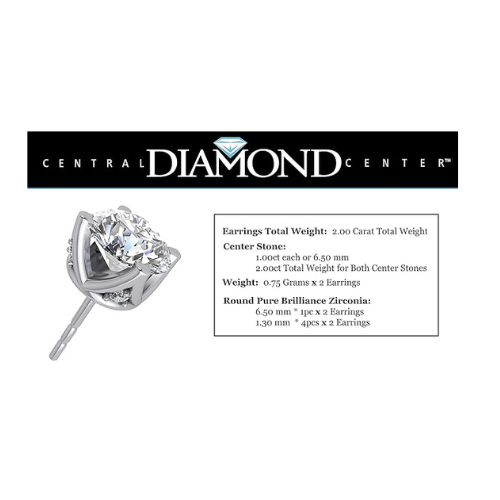 Lucita Simulated Diamond Stud Earrings with Solid 14K Gold Posts & Sterling Silver Basket, 3 & 4 Prongs