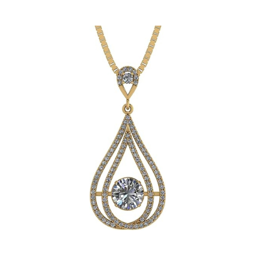 Central Diamond Center Chandelier Dancing Diamond Simulated Necklace for Women in 925 Sterling Silver