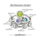 Central Diamond Center Bubble Mother's Ring with 1 to 7 Simulated Birthstones in Sterling Silver