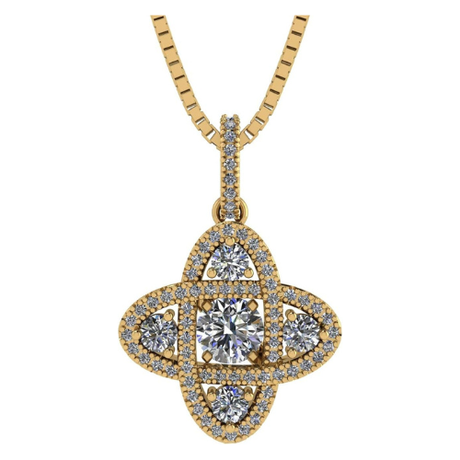 Central Diamond Center 4 Points Dancing Gemstone Pendant Necklace in Sterling Silver & Pure Brilliance Zirconia CZ