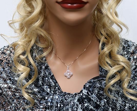Central Diamond Center 4 Points Dancing Gemstone Pendant Necklace in Sterling Silver & Pure Brilliance Zirconia CZ