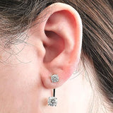 Central Diamond Center Earring Jackets with Cubic Zirconia – Sterling Silver, Adjustable Drop Design – 1.50 CTW (5.25mm & 6.50mm Stones)