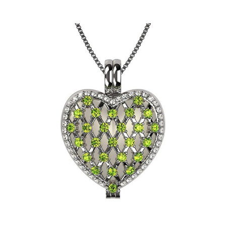 Central Diamond Center Heart of Hearts Birthstone Locket Necklace Pendant in Sterling Silver & Mother of Pearl