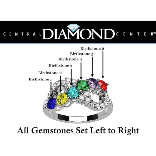 Central Diamond Center Infinity Mothers Rings w/ 1 to 6 Simulated Birthstones in Sterling Silver,  10K or 14K Gold