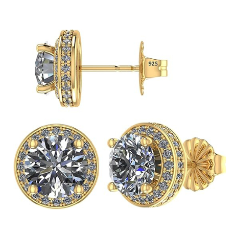 Round Halo Stud Earrings 0.85cttw-4.50cttw in Sterling Silver w/Pure Brilliance Zirconia, Hypoallergenic