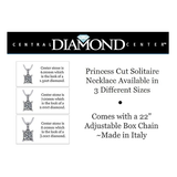 Princess Cut Solitaire Necklace, 4 Prong Sterling Silver w/Pure Brilliance Zirconia, 6.0mm, 7.0mm & 8.0mm