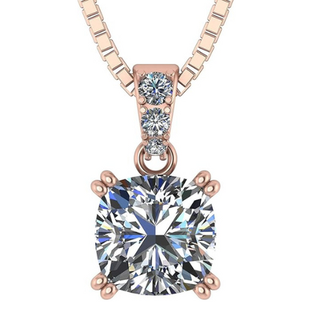 NANA Jewels Cushion Cut CZ Simulated Diamond Solitaire Necklace Sterling Silver 7-8mm Cubic Zirconia, 2.00ct & 3.00ct