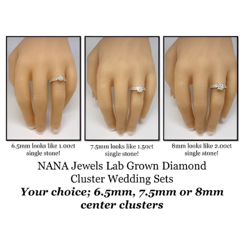 Lab Created CVD Diamond Cluster Center Wedding Bridal Set 10kt Gold