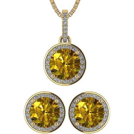 Central Diamond Center Round Halo Earring & Necklace Set w/ 6.5mm Simulated Birthstones in 925 Sterling Silver, Hypoallergenic