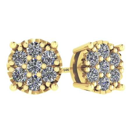 Diamond Stud Earrings CVD Lab Grown Diamonds solid 14K post & Silver basket, 7 or 9 Stone Cluster