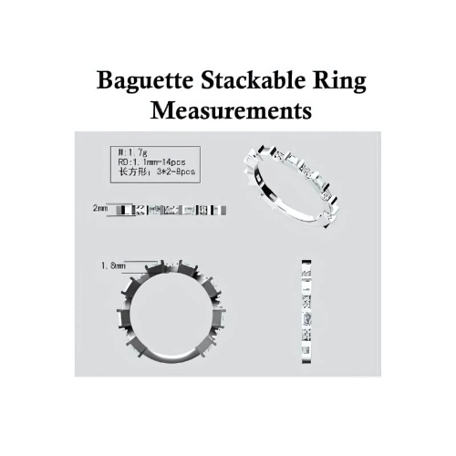 Central Diamond Center Baguette Stackable Birthstone Ring Band w/ Simulated Birthstones, Sterling Silver
