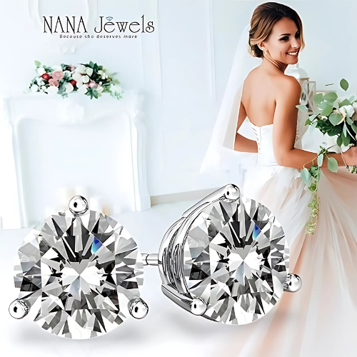 NANA Jewels Round Martini style Simulated Diamond Stud Earrings Silver & CZ 1.50ct-4.00ct Hypoallergenic