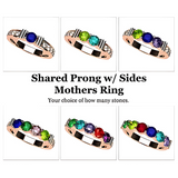 Central Diamond Center Shared Prong w/ Sides Mothers Birthstone Ring w/ 1-6 Simulated Gemstones in Sterling Silver, 10K, or 14K Gold