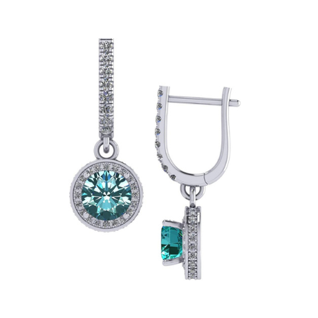 Halo Birthstone Dangle Earrings w/ Pure Brilliance Zirconia Accent Gemstones in Sterling Silver for Women