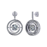 Central Diamond Center Circle Swirl Dancing Gemstone Dangle Earrings or Necklace in Sterling Silver w/Pure Brilliance Zirconia