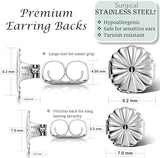 Central Diamond Center Oversized Earring Backs –4 Pairs 7mm & 8.2mm Universal Replacement Hypoallergenic