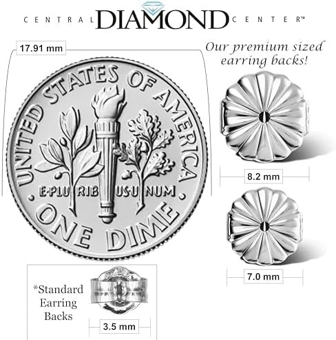 Central Diamond Center Oversized Earring Backs –4 Pairs 7mm & 8.2mm Universal Replacement Hypoallergenic