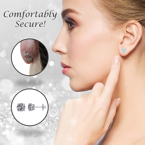 Central Diamond Center Oversized Earring Backs –4 Pairs 7mm & 8.2mm Universal Replacement Hypoallergenic