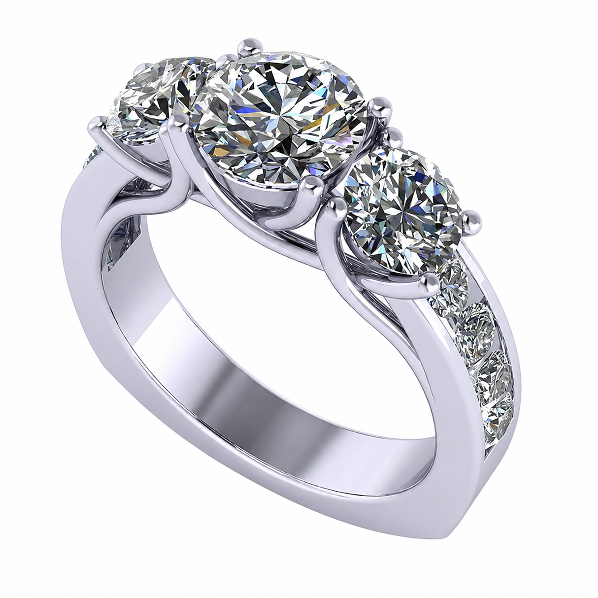 Central Diamond Center 3 Stone Past Present Future Ring your choice Gold-Silver Cz-2.50ctw & 3.50ctw