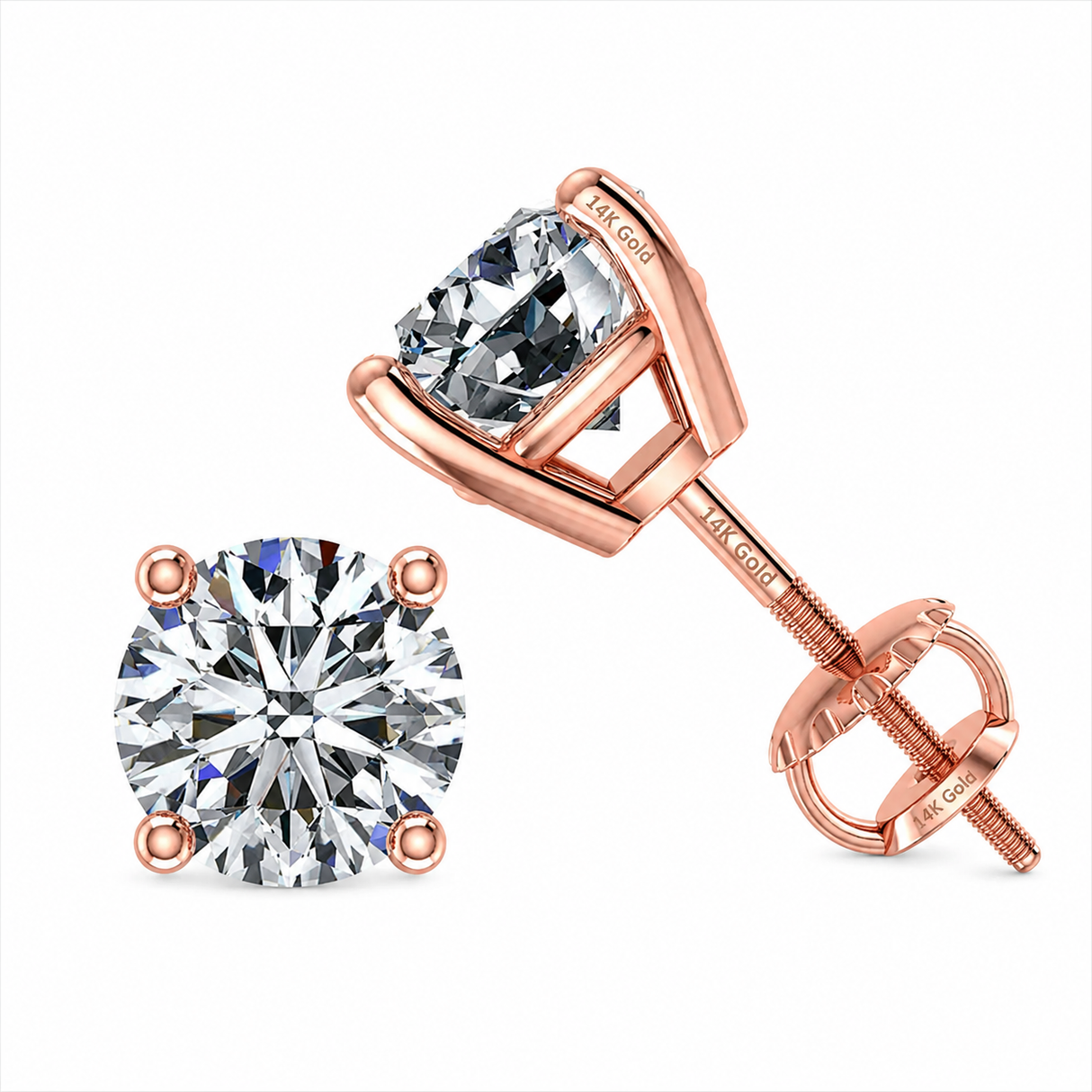 Central Diamond Center Round Cut CVD Lab-grown Diamond Stud Earrings 14K solid Gold from 0.20ct to 2.00ct E-F VS-SI