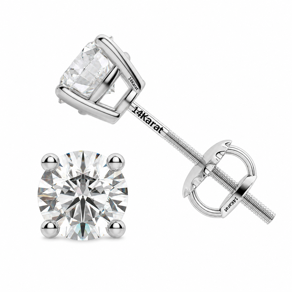 Central Diamond Center Round Cut CVD Lab-grown Diamond Stud Earrings 14K solid Gold from 0.20ct to 2.00ct E-F VS-SI