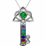 Key to Infinity Love Mother & Child Necklace w/ 1-7 Birthstones in Silver, 10K, or 14K Gold
