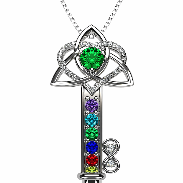 Key to Infinity Love Mother & Child Necklace w/ 1-7 Birthstones in Silver, 10K, or 14K Gold