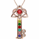 Key to Infinity Love Mother & Child Necklace w/ 1-7 Birthstones in Silver, 10K, or 14K Gold