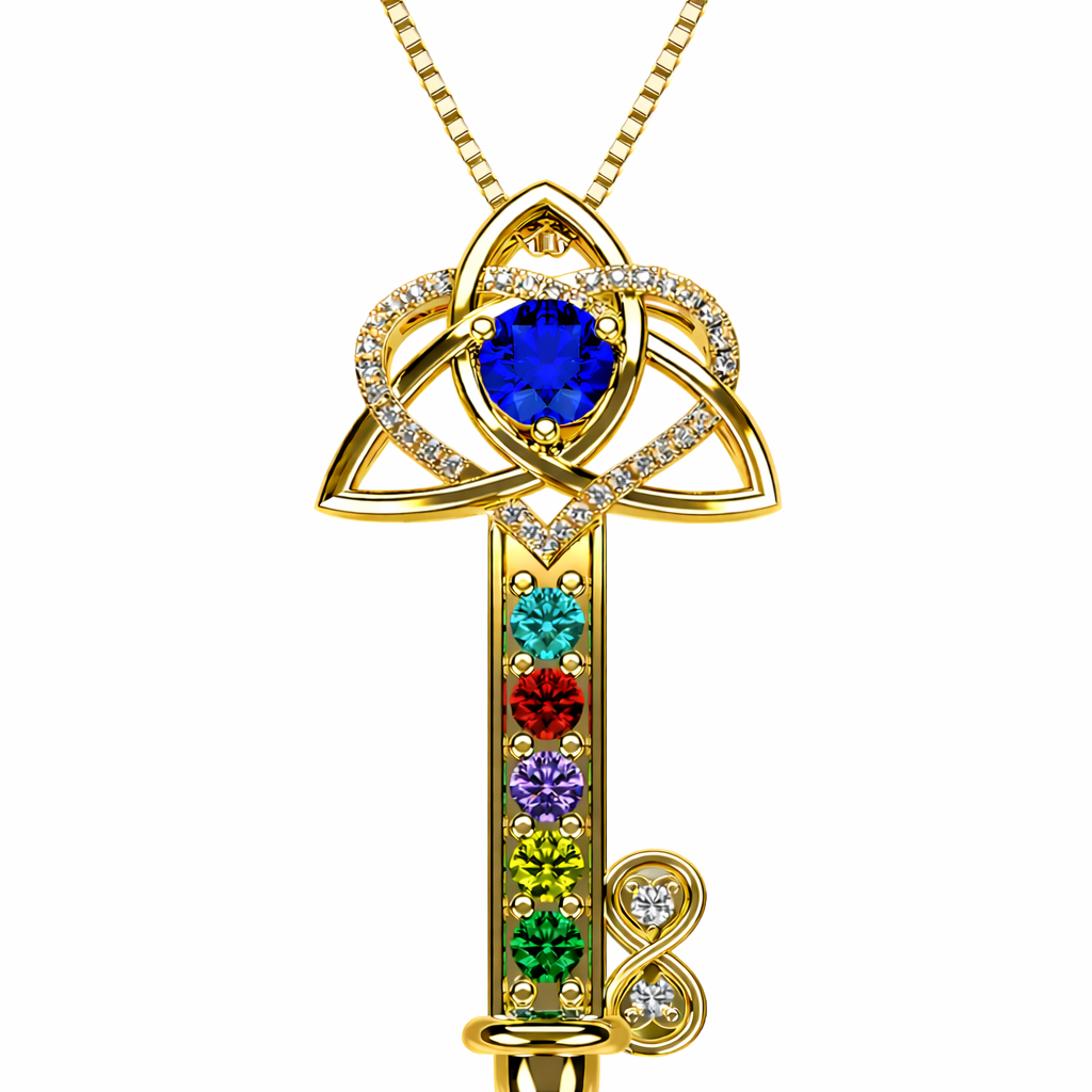 Key to Infinity Love Mother & Child Necklace w/ 1-7 Birthstones in Silver, 10K, or 14K Gold