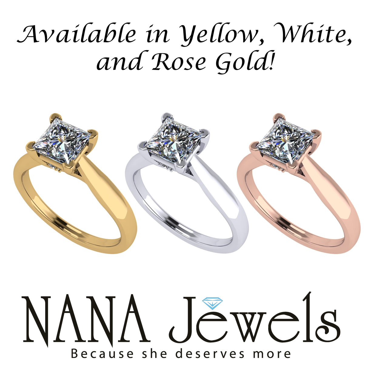 NANA Jewels 1.00-4.00ct Lucita Cushion & Princess Cut Solitaire Wedding Engagement Ring Series, 10K Gold w/Cubic Zirconia Simulated Diamond(B)