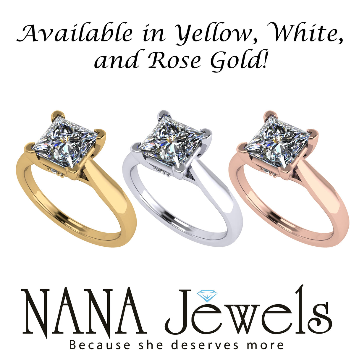 NANA Jewels 1.00-4.00ct Lucita Cushion & Princess Cut Solitaire Wedding Engagement Ring Series, 10K Gold w/Cubic Zirconia Simulated Diamond(B)