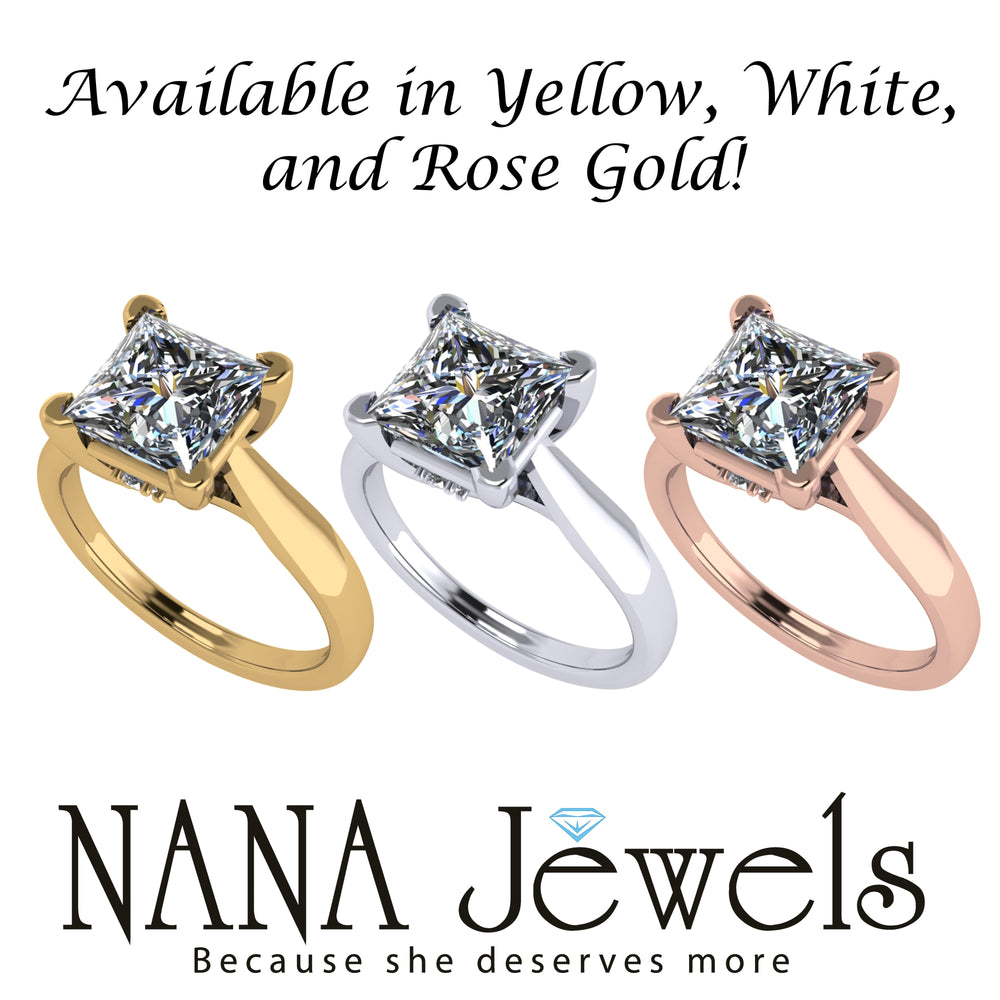 NANA Jewels 1.00-4.00ct Lucita Cushion & Princess Cut Solitaire Wedding Engagement Ring Series, 10K Gold w/Cubic Zirconia Simulated Diamond(B)