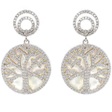 Central Diamond Center Sterling Silver Tree of Life Pendant Necklace or Earrings with CZ and Mother of Pearl – Gift for Women