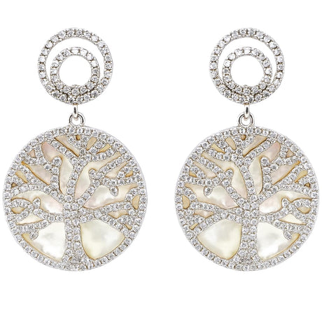 Central Diamond Center Sterling Silver Tree of Life Pendant Necklace or Earrings with CZ and Mother of Pearl – Gift for Women