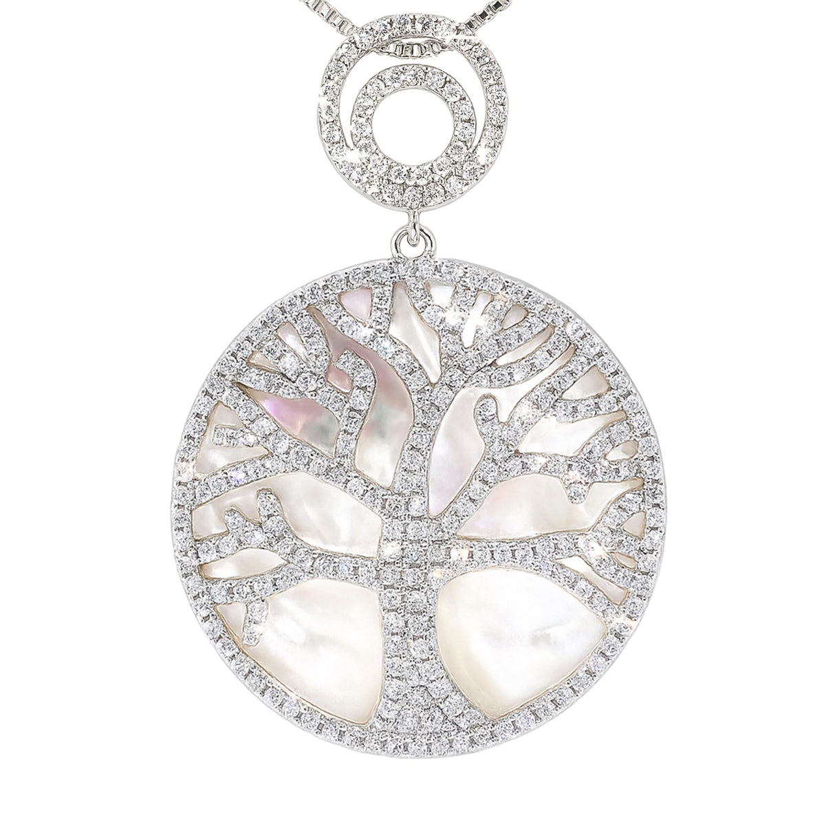Central Diamond Center Sterling Silver Tree of Life Pendant Necklace or Earrings with CZ and Mother of Pearl – Gift for Women