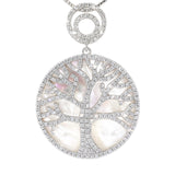 Central Diamond Center Sterling Silver Tree of Life Pendant Necklace or Earrings with CZ and Mother of Pearl – Gift for Women