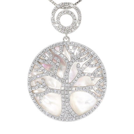Central Diamond Center Sterling Silver Tree of Life Pendant Necklace or Earrings with CZ and Mother of Pearl – Gift for Women