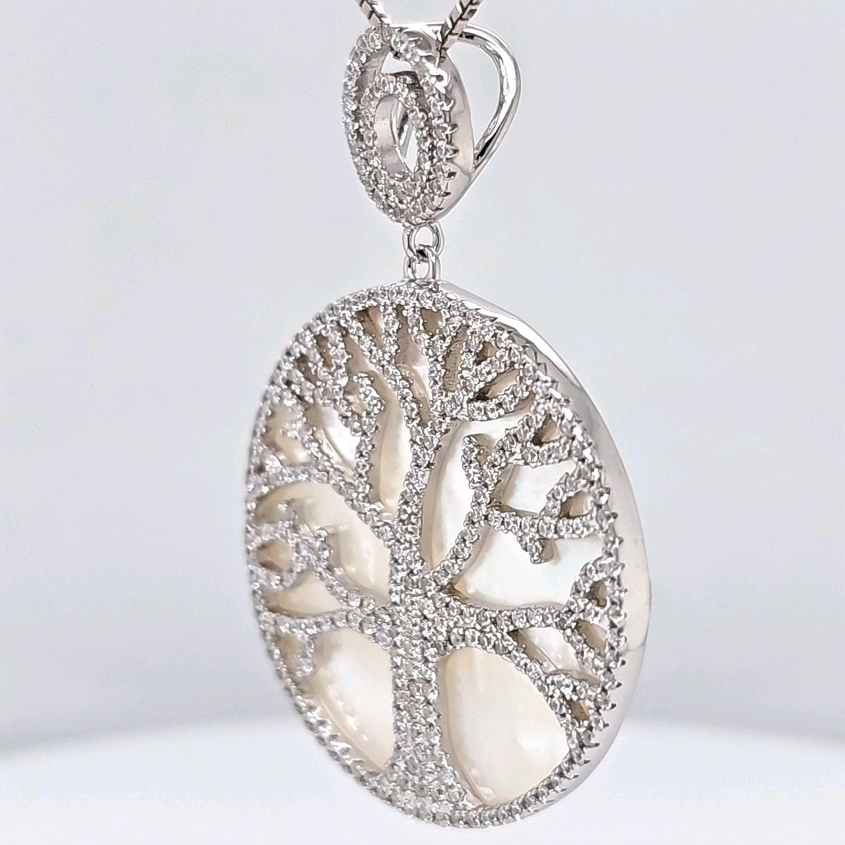 Central Diamond Center Sterling Silver Tree of Life Pendant Necklace or Earrings with CZ and Mother of Pearl – Gift for Women