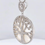 Central Diamond Center Sterling Silver Tree of Life Pendant Necklace or Earrings with CZ and Mother of Pearl – Gift for Women