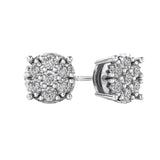 Diamond Stud Earrings CVD Lab Grown Diamonds solid 14K post & Silver basket, 7 or 9 Stone Cluster