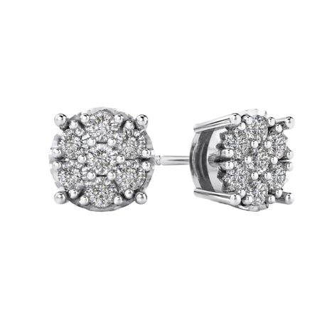 Diamond Stud Earrings CVD Lab Grown Diamonds solid 14K post & Silver basket, 7 or 9 Stone Cluster