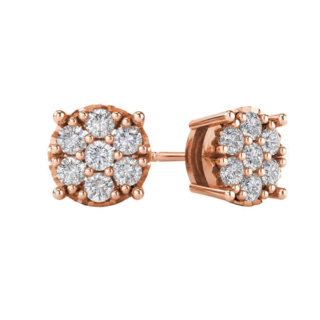 Diamond Stud Earrings CVD Lab Grown Diamonds solid 14K post & Silver basket, 7 or 9 Stone Cluster