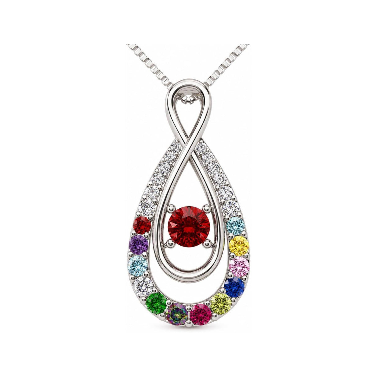 Yours Infinity Mother & Child Birthstone Necklace w/ 1 to 12 Stones in Silver, 10K, or 14K Gold