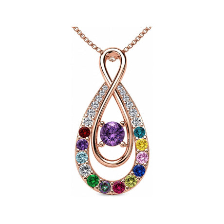 Yours Infinity Mother & Child Birthstone Necklace w/ 1 to 12 Stones in Silver, 10K, or 14K Gold