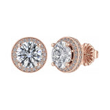 Round Halo Stud Earrings 0.85cttw-4.50cttw in Sterling Silver w/Pure Brilliance Zirconia, Hypoallergenic