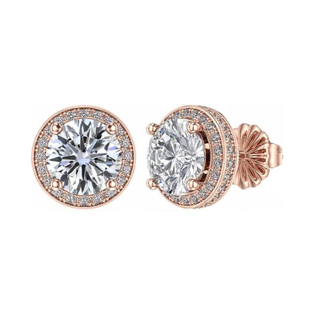 Round Halo Stud Earrings 0.85cttw-4.50cttw in Sterling Silver w/Pure Brilliance Zirconia, Hypoallergenic