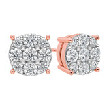 Diamond Stud Earrings CVD Lab Grown Diamonds solid 14K post & Silver basket, 7 or 9 Stone Cluster
